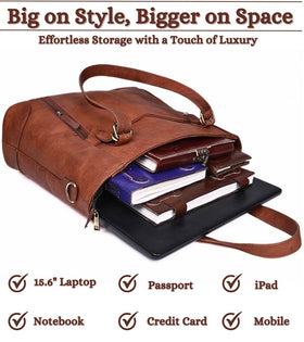 Zinria Leather large work tote ideal for professionals and students.