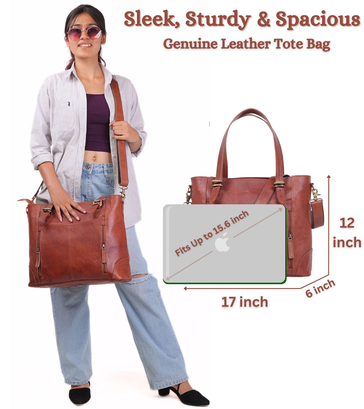 Zinria Leather bag showing reinforced top handles for durability.