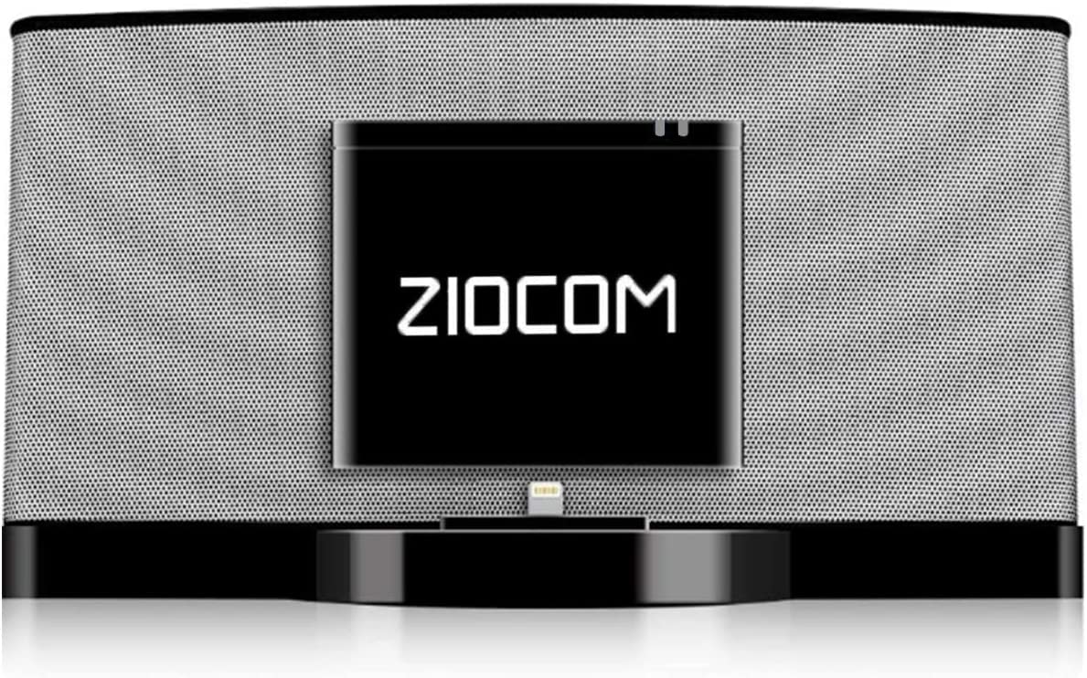 ZIOCOM adapter front view showing 8‑pin connector and LED, enabling wireless playback