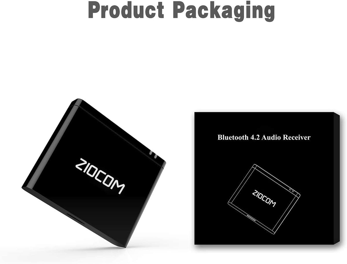 ZIOCOM adapter streaming from smartphone in a living room, enabling cable‑free listening