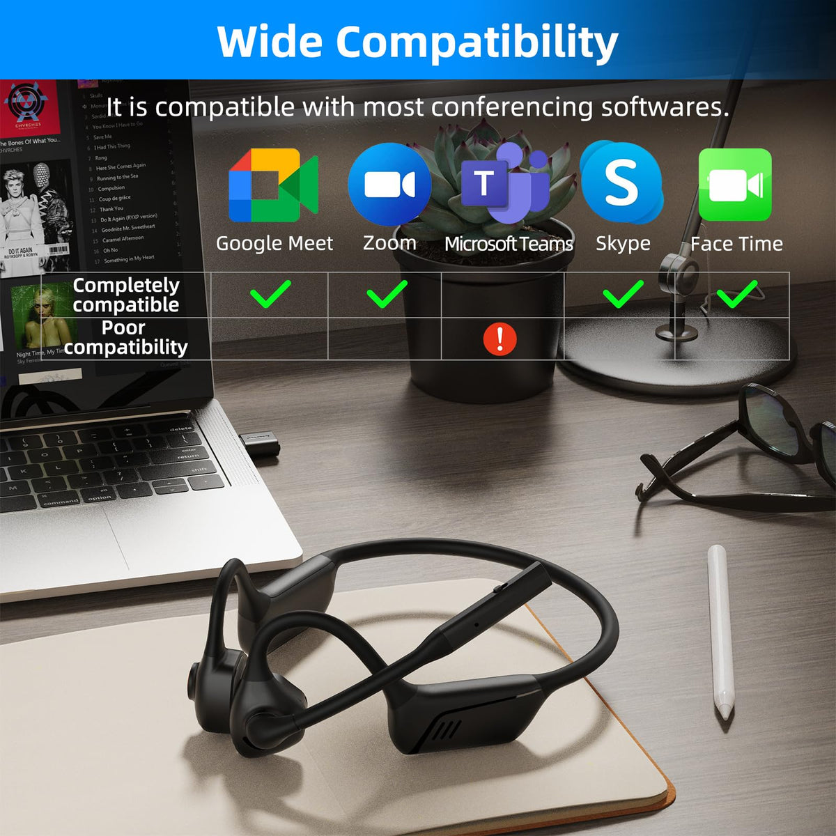 Ziocom open-ear headset with aptX-LL for low-latency wireless sound.
