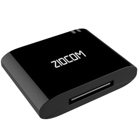 ZIOCOM Bluetooth receiver for Apple devices on 30-pin speaker docks.