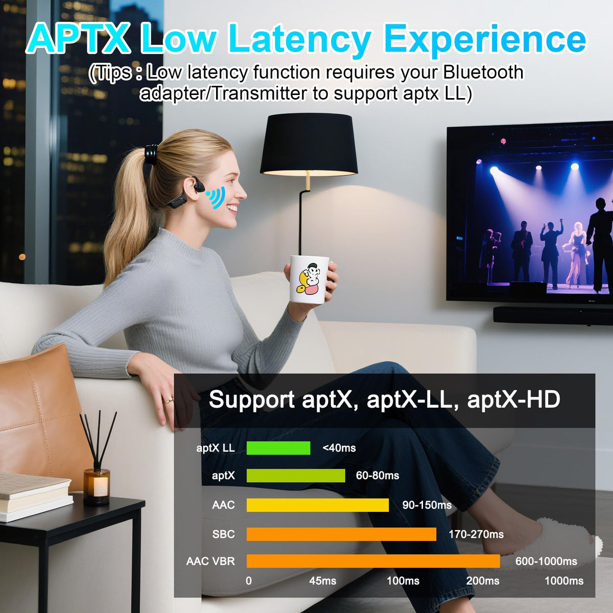 ZIOCOM Bluetooth connection with aptX-LL for low-latency audio.