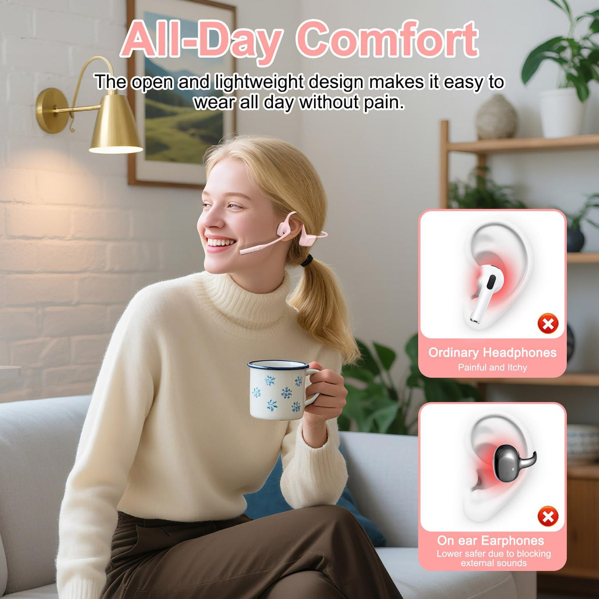 ZIOCOM Open Ear Headphones ENC noise canceling for focused calls in busy environments.