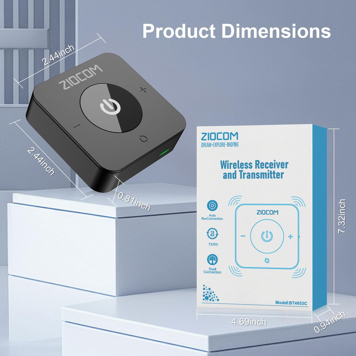 ZIOCOM paired with two headphones to share TV audio wirelessly