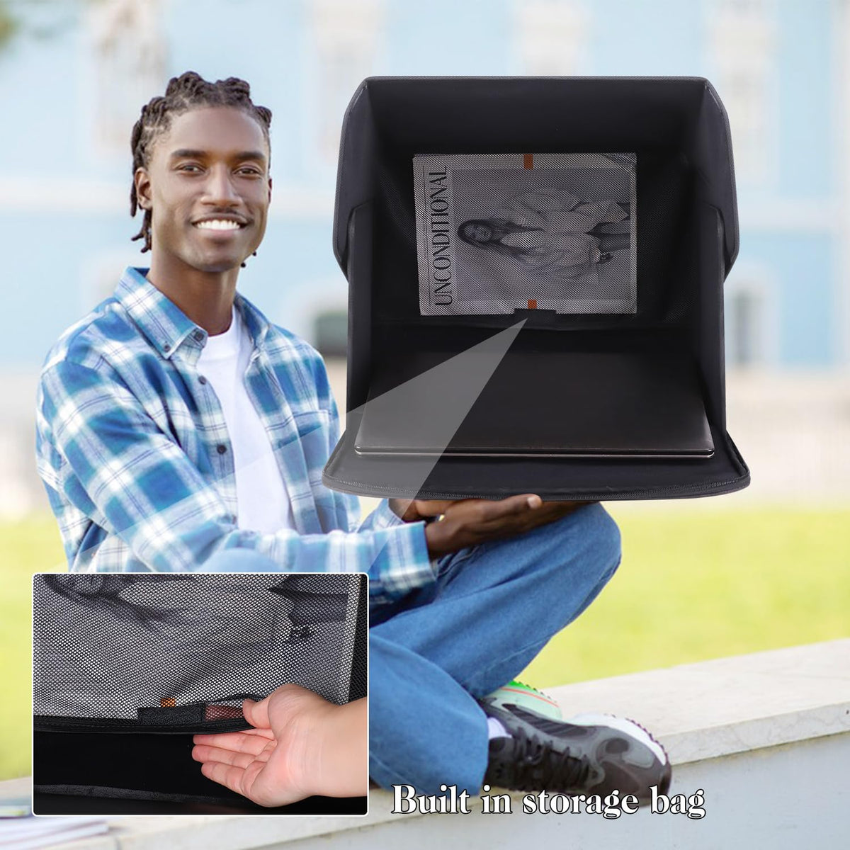 ZIORS in use on park bench offering comfortable outdoor work