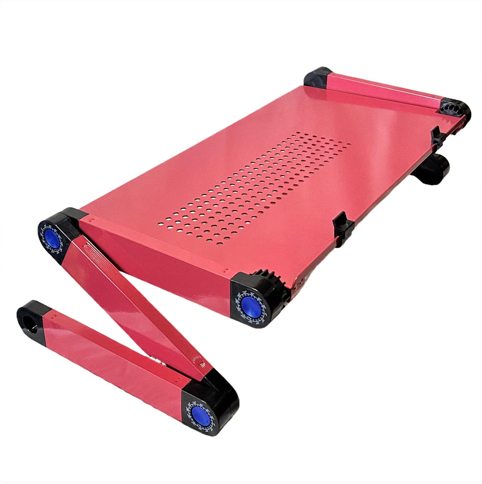 Zippace front view showing pink lap desk and ergonomic benefits