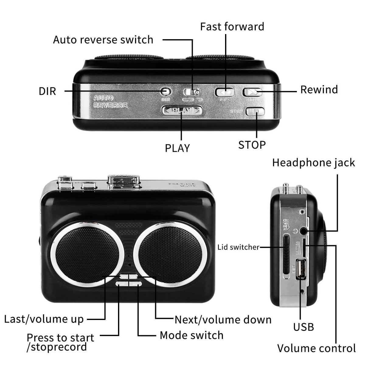 Zipteck headphone jack and label visible for private listening and stereo check