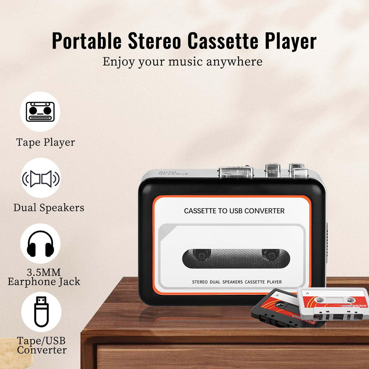 Zipteck USB-C connection ready for plug-and-play cassette to MP3 conversion