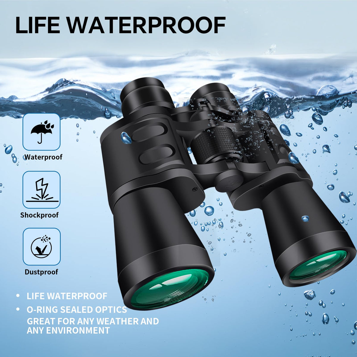 ZIYOUHU 20x50 binoculars adjustable eyecups suit glasses wearers for clear viewing