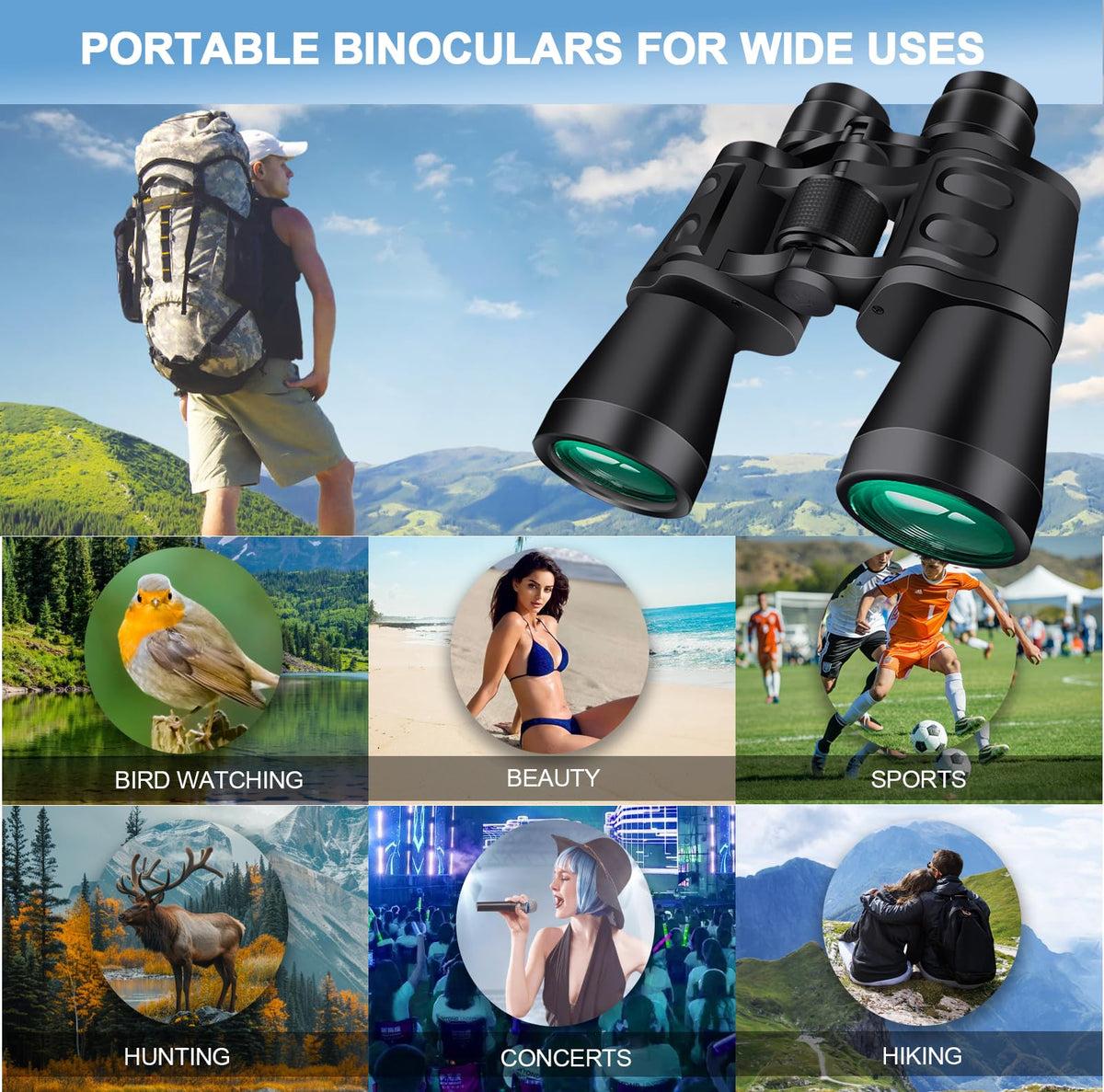 ZIYOUHU 20x50 binoculars compact lightweight design ideal for travel