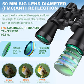 ZIYOUHU 20x50 binoculars ergonomic rubber grip enables comfortable one-handed use