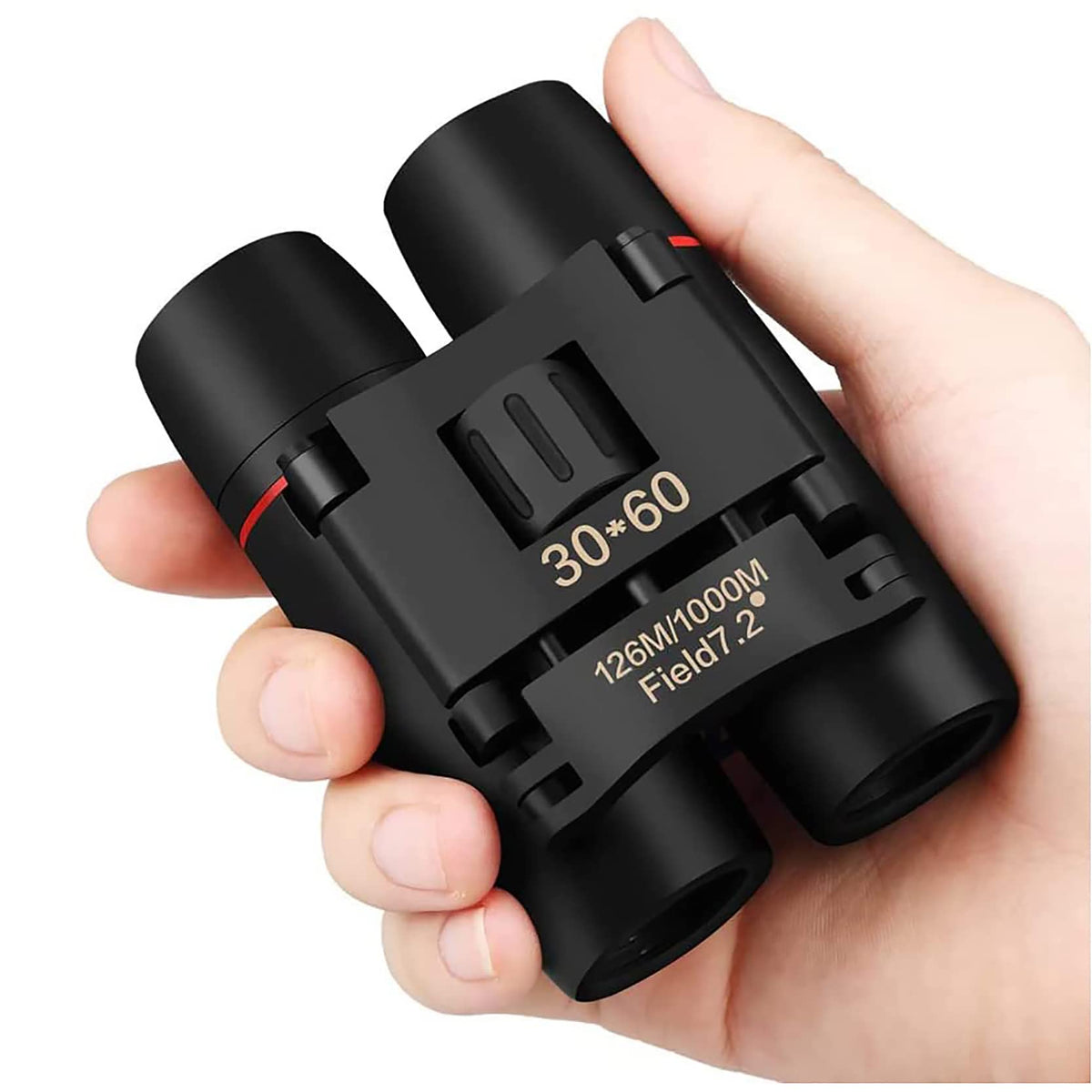 ZIYOUHU compact 30x60 binoculars folded in hand for travel and easy use.