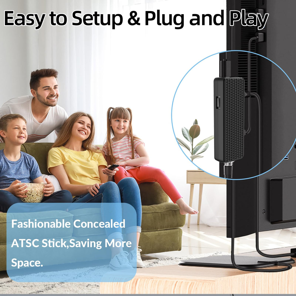 ZJBOX hidden behind a wall-mounted TV illustrating discreet installation benefit