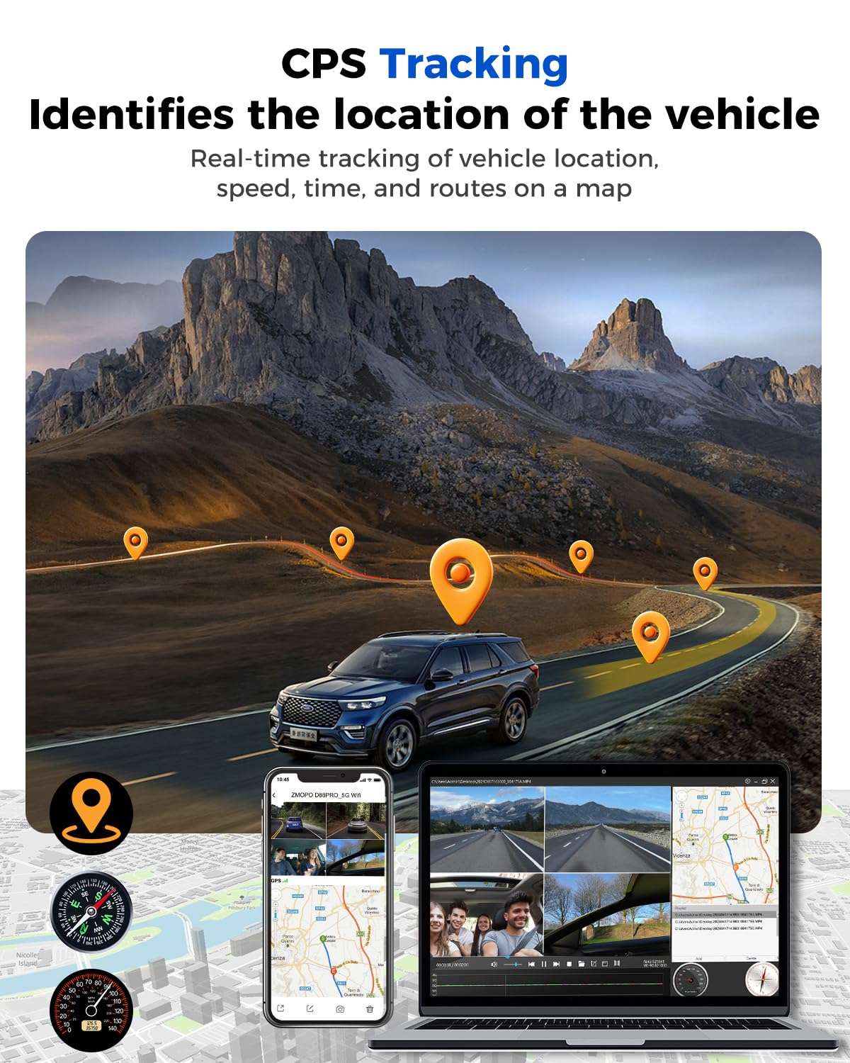 ZMOPO 360 View interior cabin camera records inside the vehicle for security.