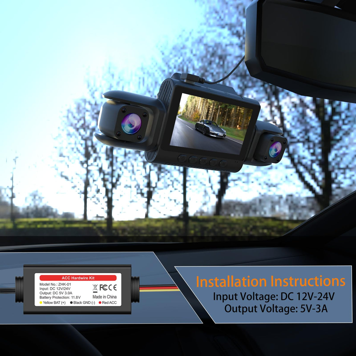 ZHK-01 connects to a D435 dash cam for reliable power