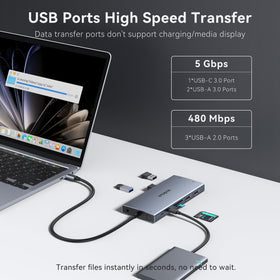 ZMUIPNG dock connected to three monitors illustrating expanded desktop productivity benefit