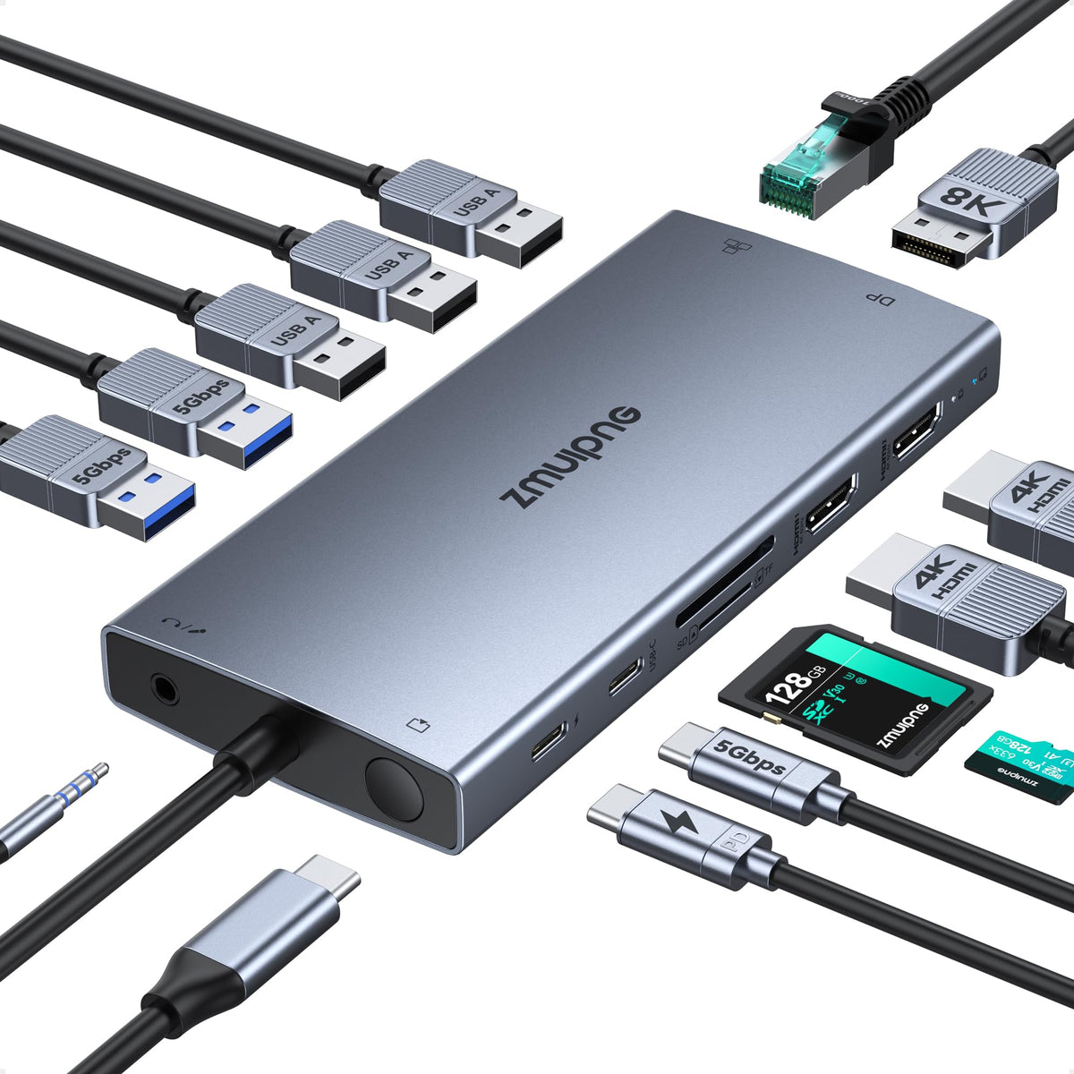 ZMUIPNG dock next to laptop for scale showing compact design and space-saving benefit