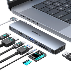 ZMUIPNG USB-C hub connected to MacBook Pro with 4K HDMI display