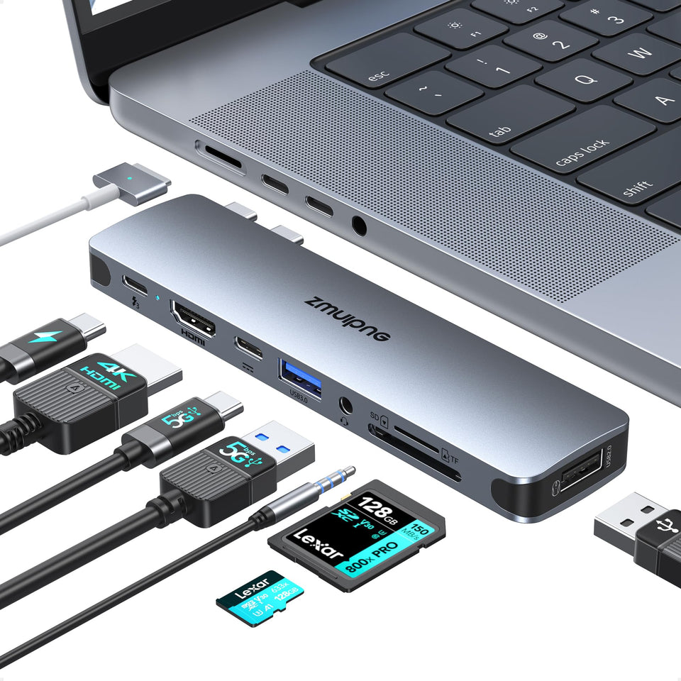 ZMUIPNG USB-C hub connected to MacBook Pro with 4K HDMI display