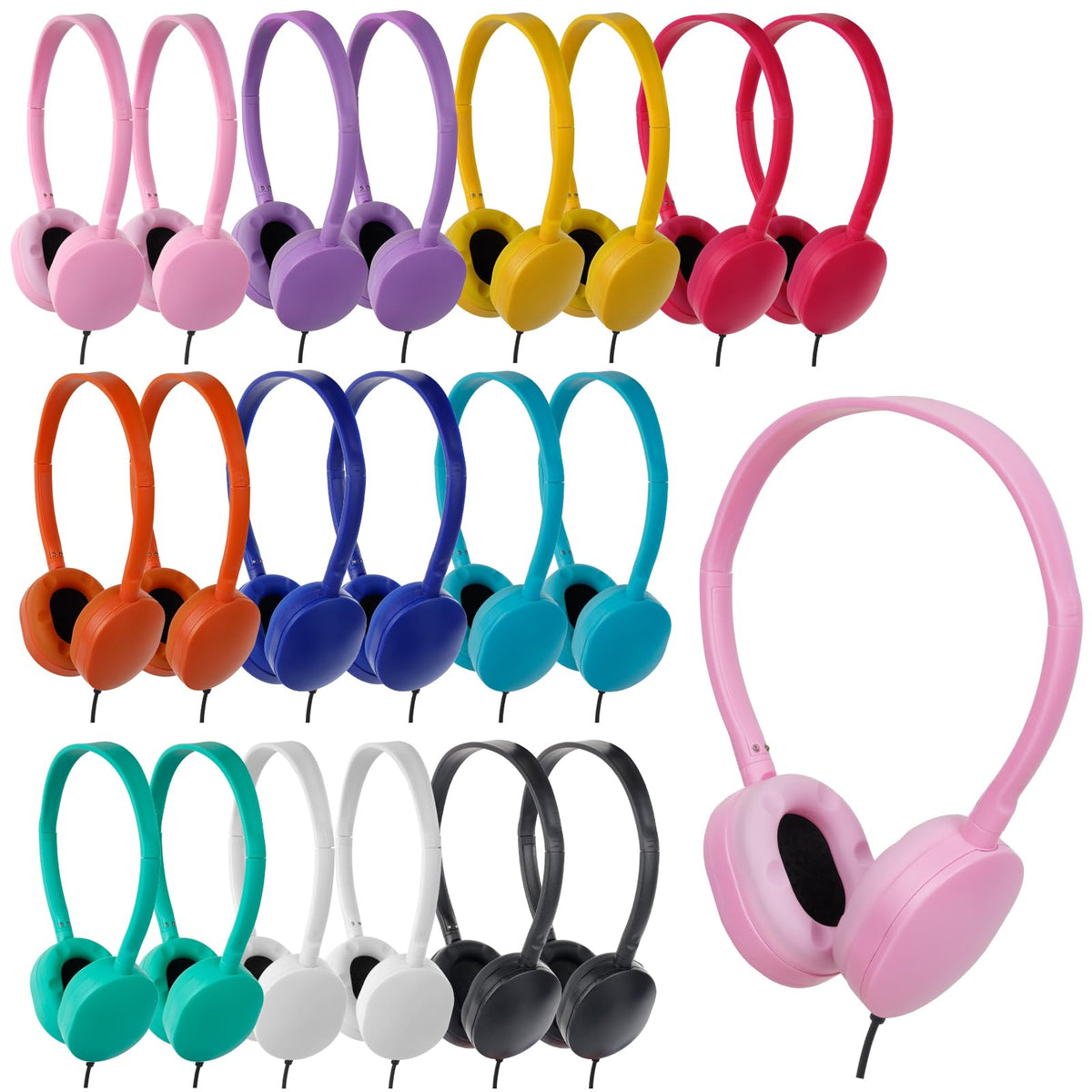 ZNXZXP front packaging showing 30 mixed-color classroom headphones for easy identification and supply