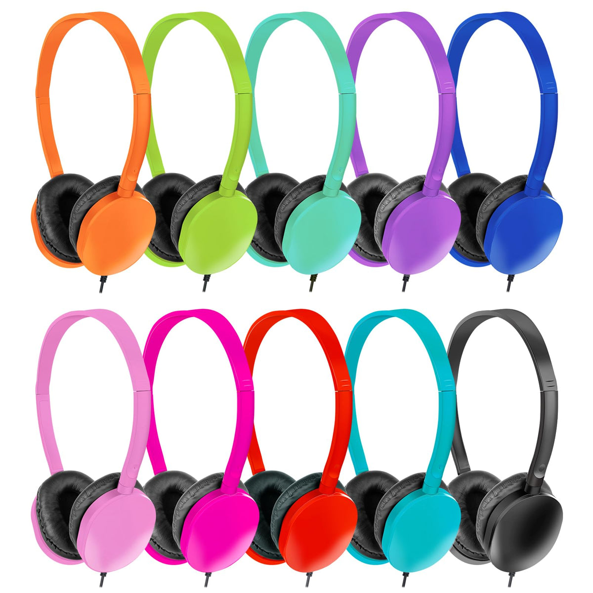 ZNXZXP bulk headphones with colorful packaging for classroom sets.