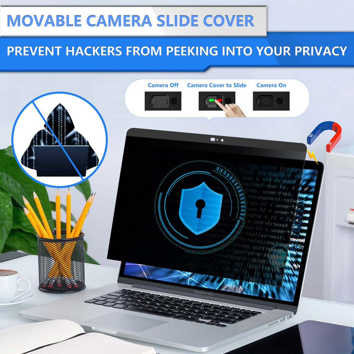 ZOEGAA camera slider closed on MacBook Pro protecting webcam privacy