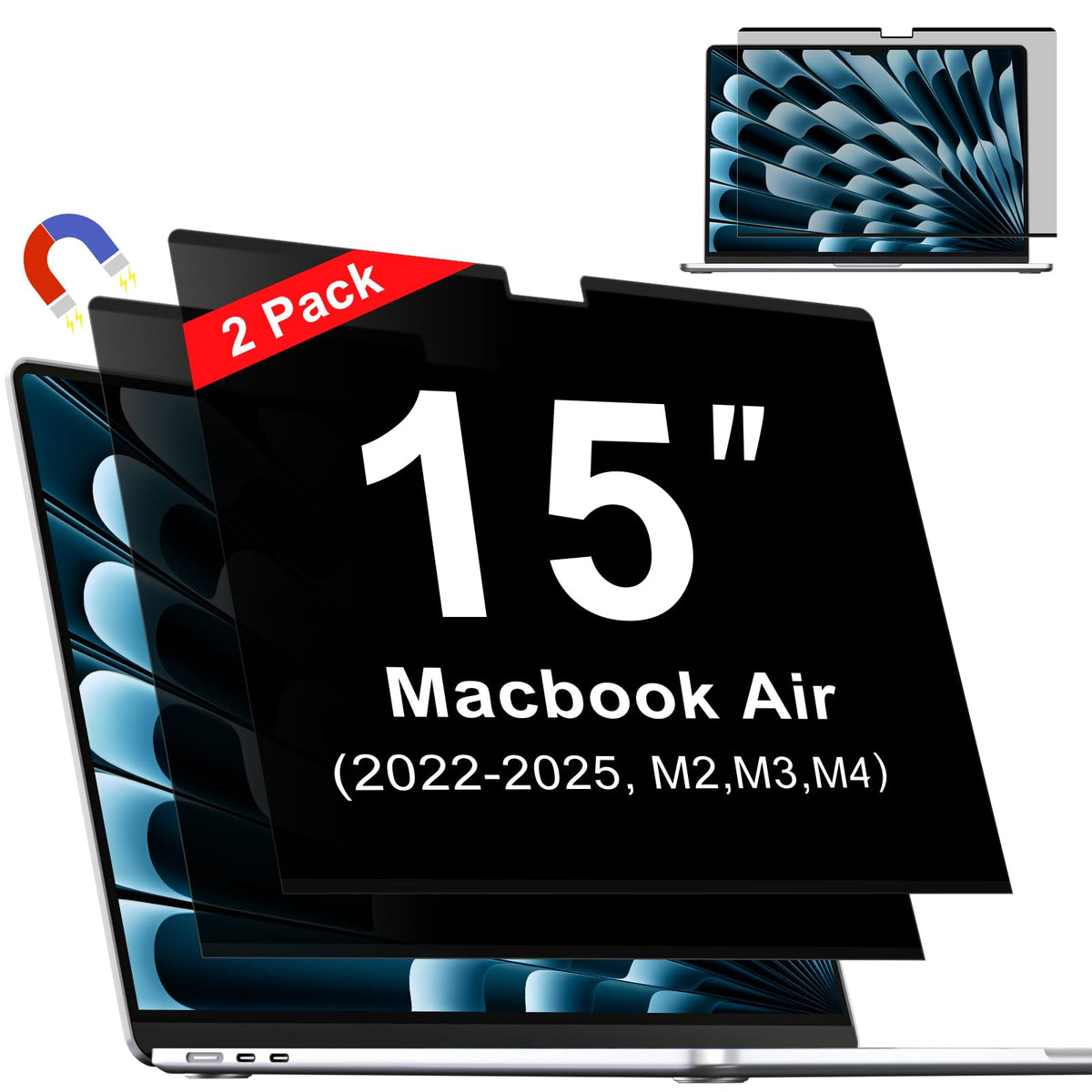 ZOEGAA front view of privacy screen aligned to MacBook Air 15 showing precise fit and protection