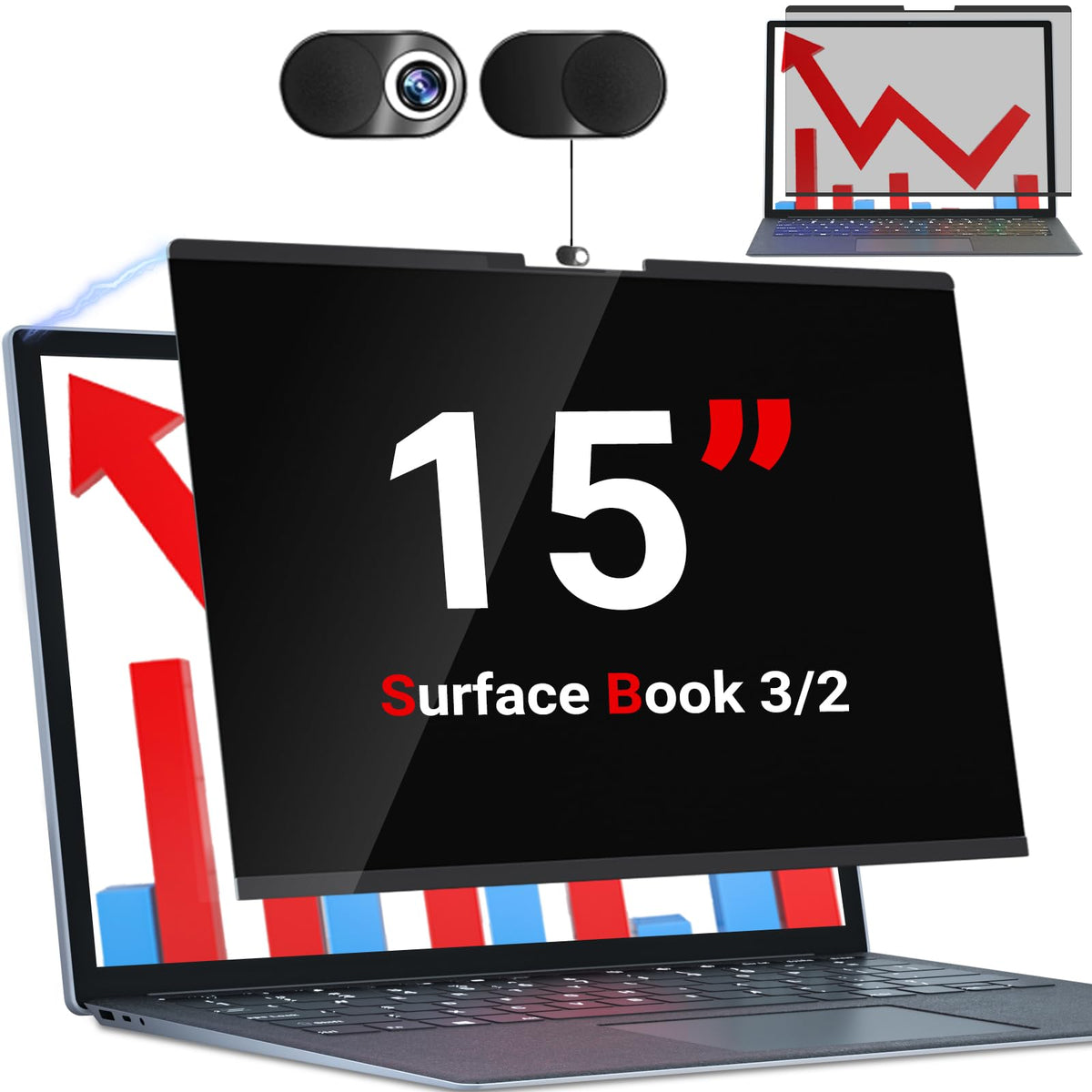 ZOEGAA front packaging for Surface Book 15 showing secure fit and features
