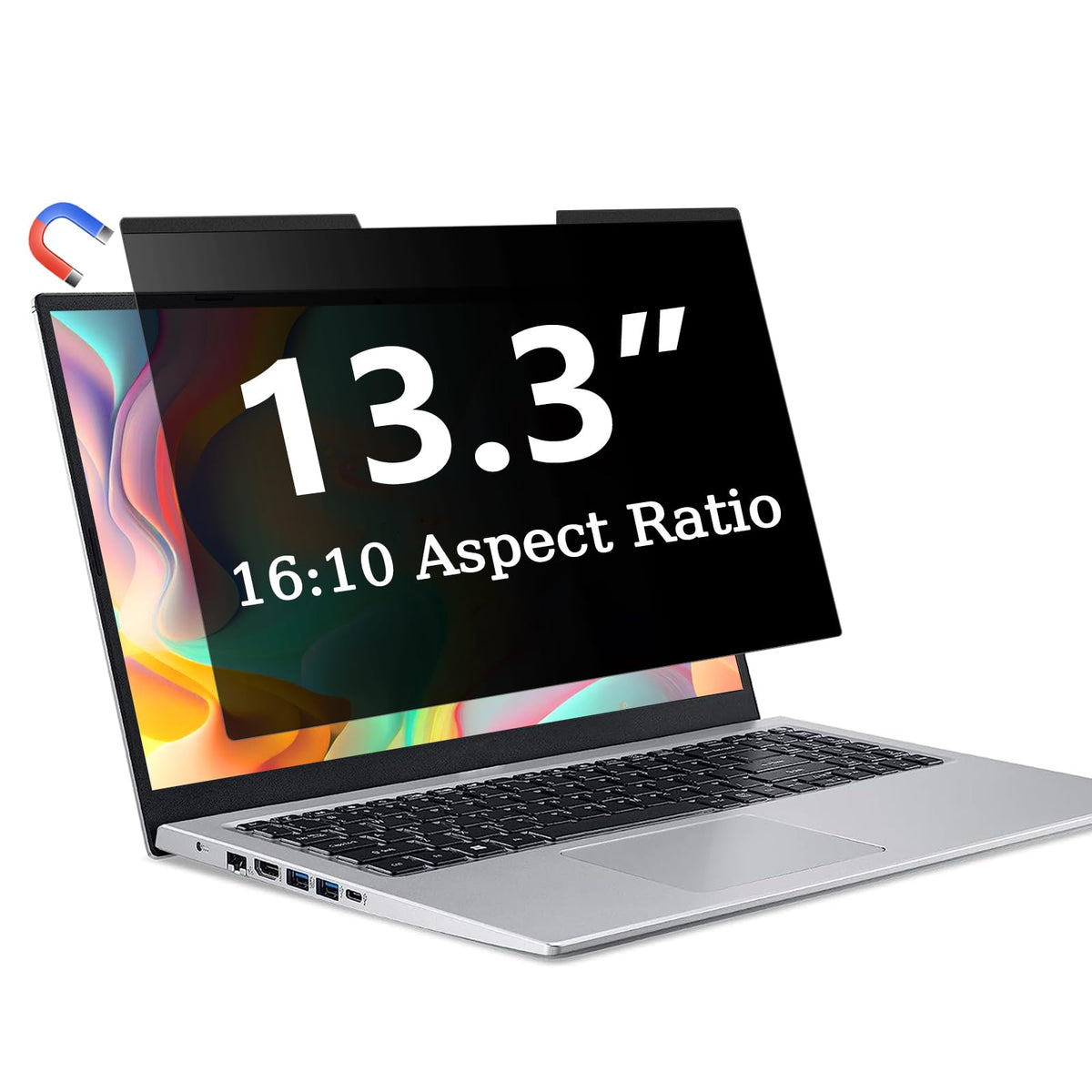 ZOEGAA front view of 13.3 inch 16:10 privacy screen showing clear front benefit