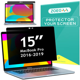 ZOEGAA front view on MacBook Pro 15 showing precise fit and clear front view benefit