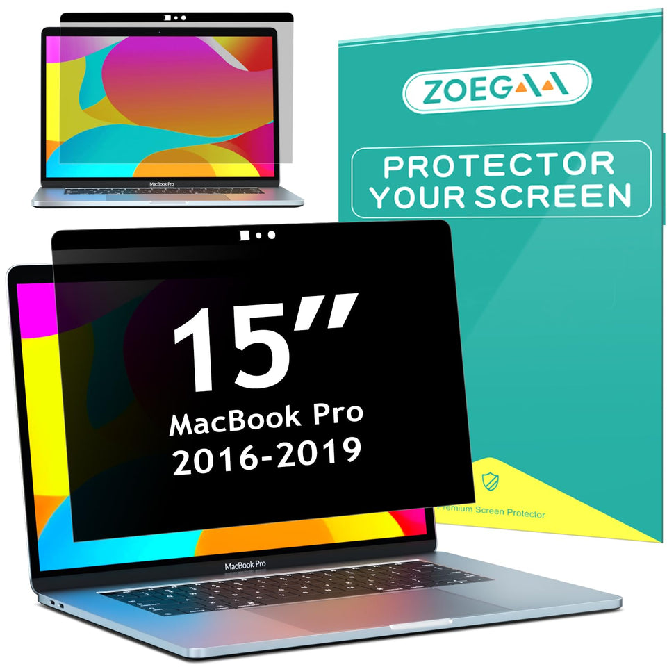 ZOEGAA front view on MacBook Pro 15 showing precise fit and clear front view benefit