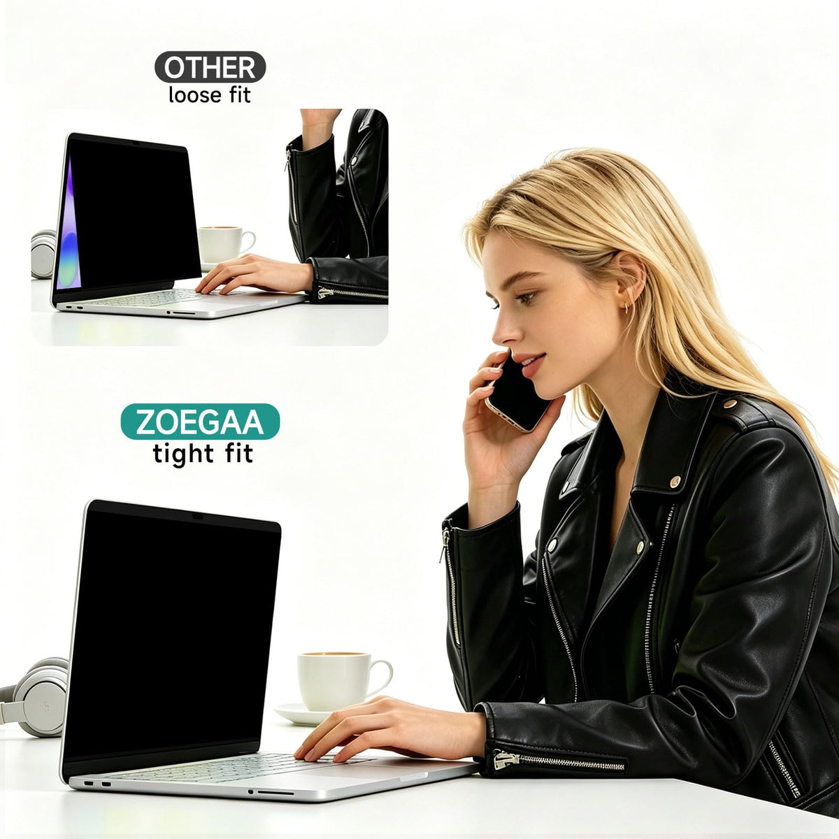 ZOEGAA magnetic edge detail showing secure attachment benefit for MacBook Neo