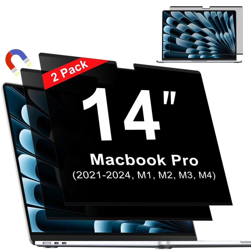 ZOEGAA magnetic privacy screen for MacBook Pro 14, front view showing private viewing