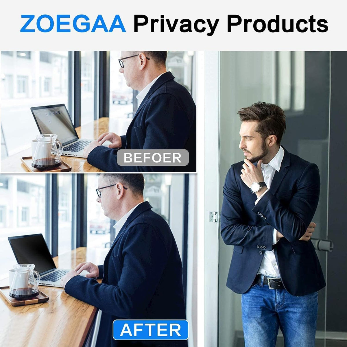ZOEGAA privacy screen 14in anti-glare minimizes reflections during daytime work