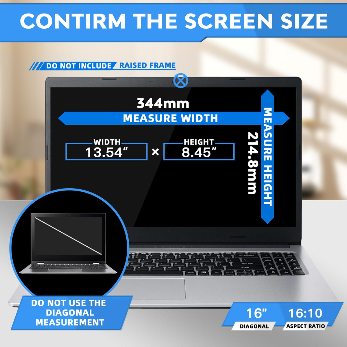 ZOEGAA 16-inch privacy screen side view highlighting side viewing protection