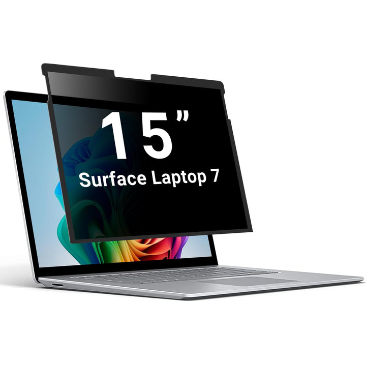 ZOEGAA front view on Surface Laptop 15 showing precise fit and privacy benefit