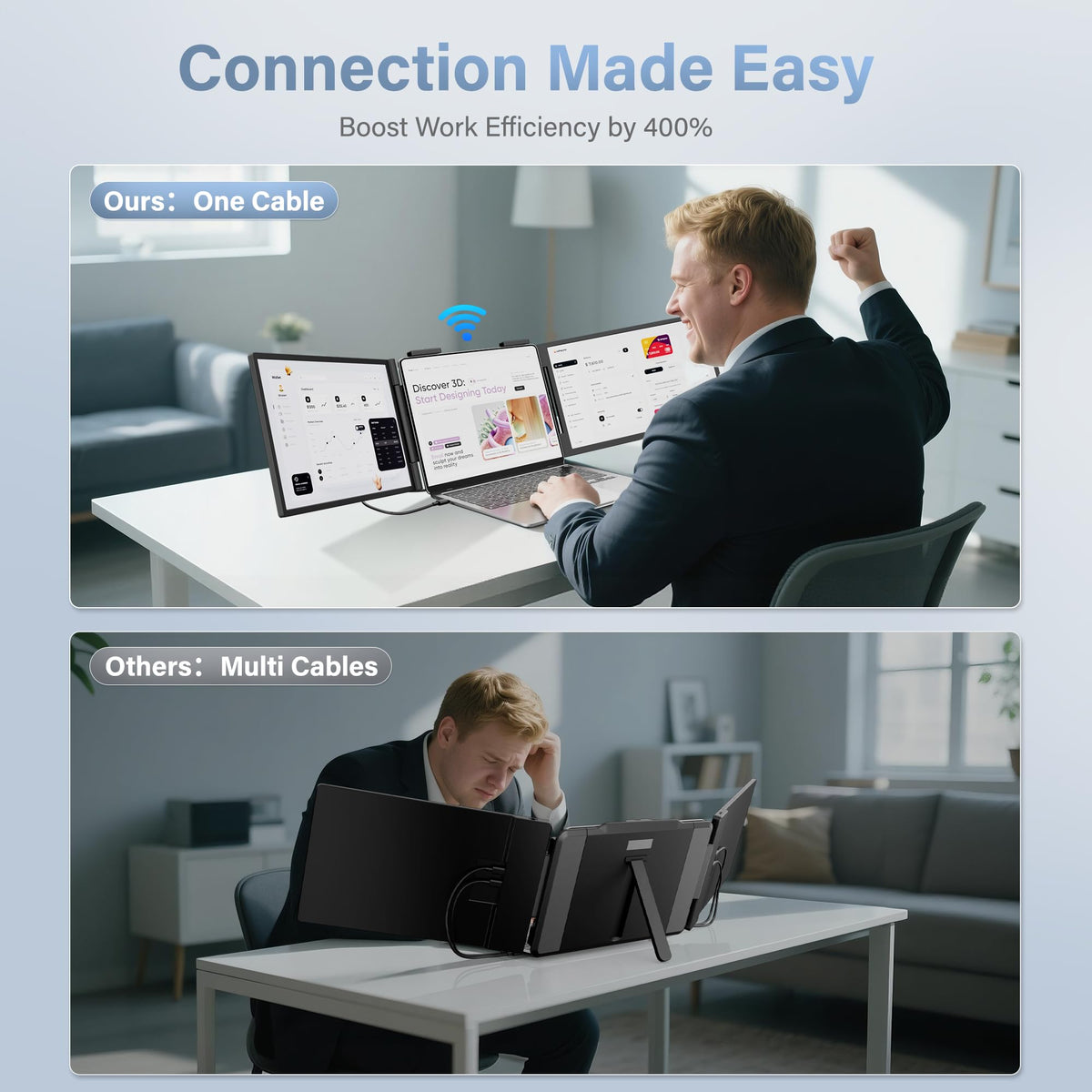 ZokoTop One Cable right display uses wireless Miracast or AirPlay for easy casting.