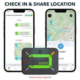 ZOLEO check-in feature shown in the app interface for easy location sharing.