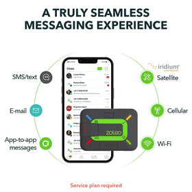ZOLEO in-use with a smartphone for satellite texting beyond cellular coverage.