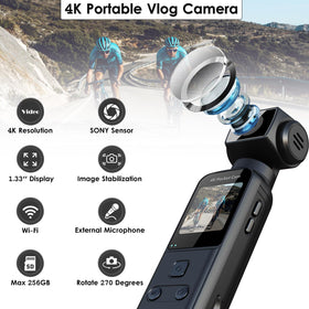 ZOMFOM 4K body camera rotating lens 270 degrees for versatile angles