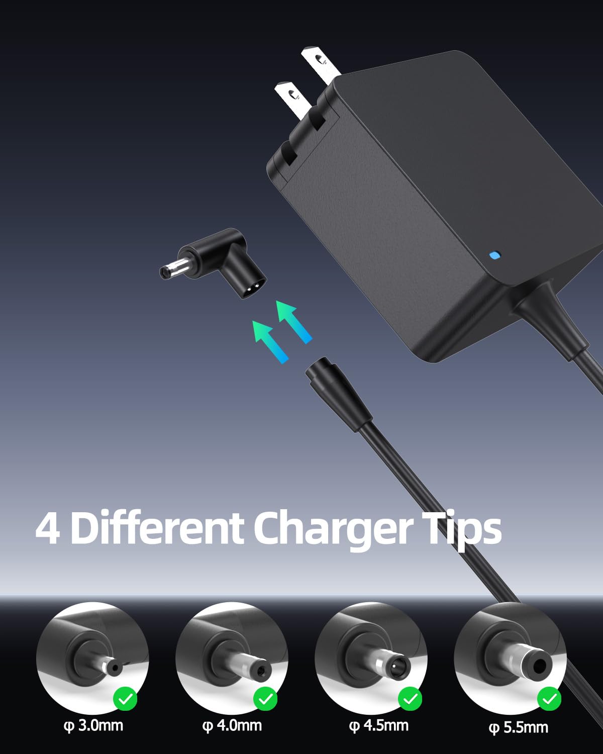 Zondol 65W round connector design fits Zenbook and Chromebook securely.