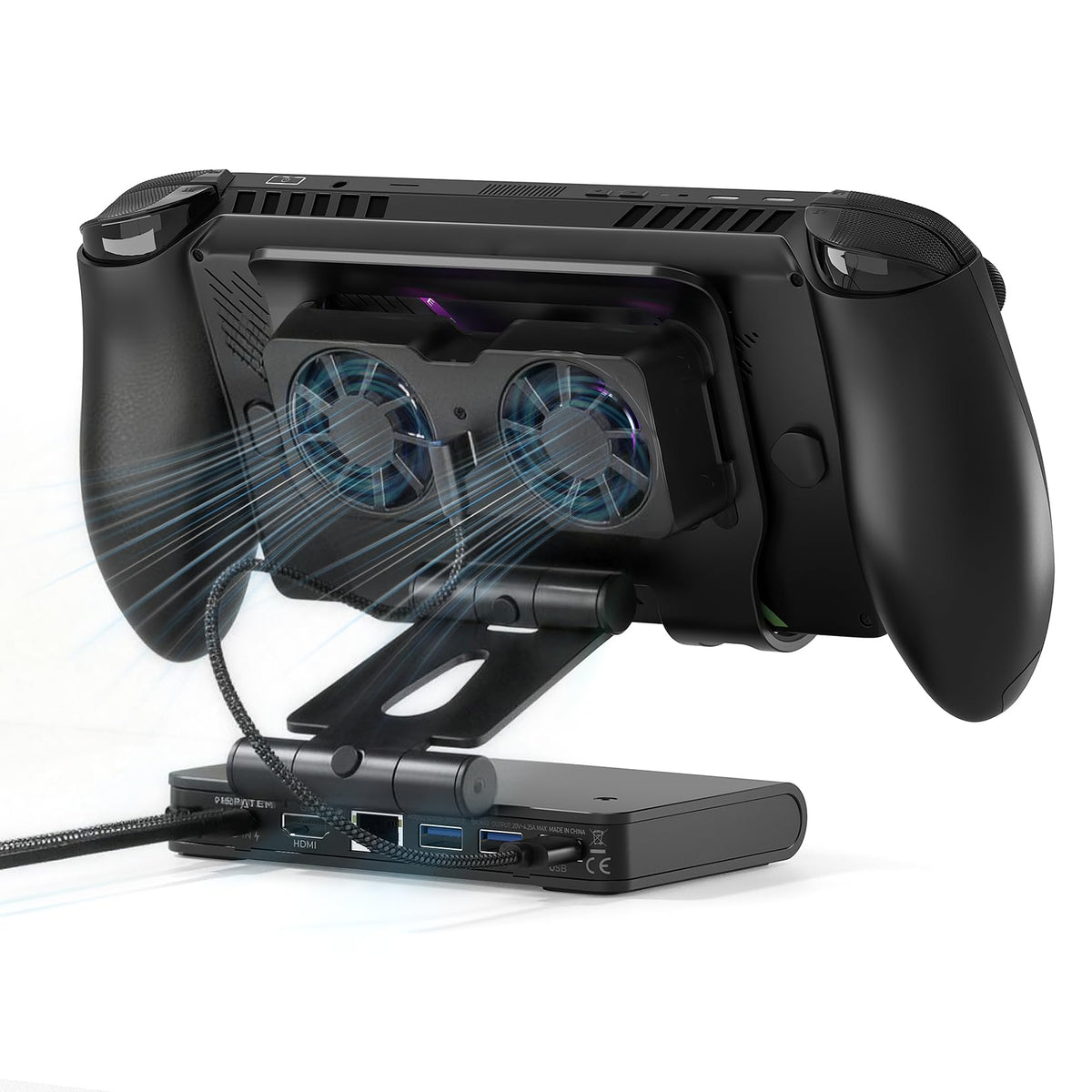 ZONGALL Steam Deck dock with dual magnetic fans cooling during long gaming sessions.