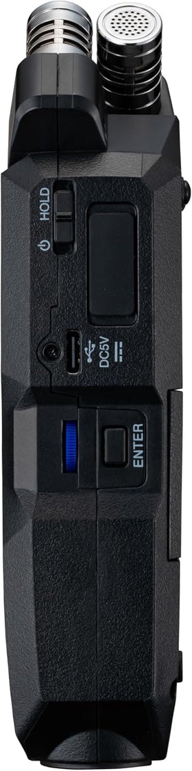 Zoom H4essential LCD display enables real-time waveform viewing.