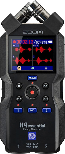 Zoom H4essential side ports highlight flexible XLR/TRS connections.