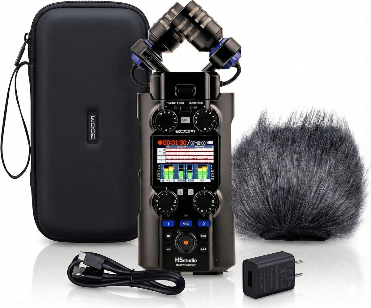 Zoom H5studio front view, compact field recorder for on-the-go audio