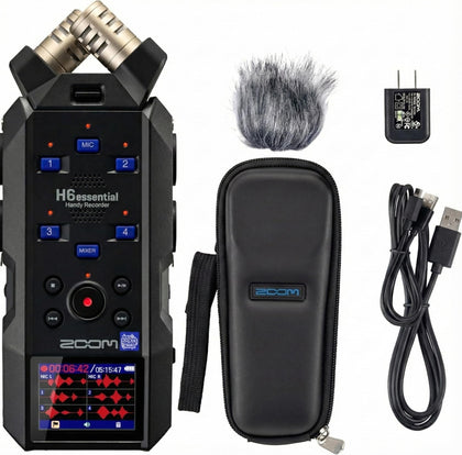 Zoom H6essential front view highlighting compact portable design for on-the-go recording.