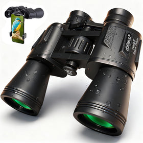 ZOOMED front view showing binoculars ready for travel and clear field use