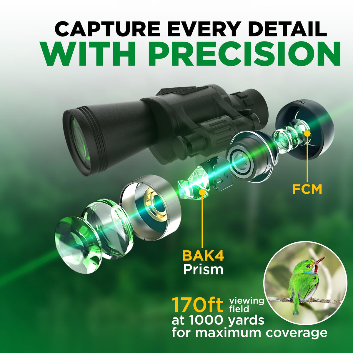 ZOOMED binoculars held in hand showing compact size and portability