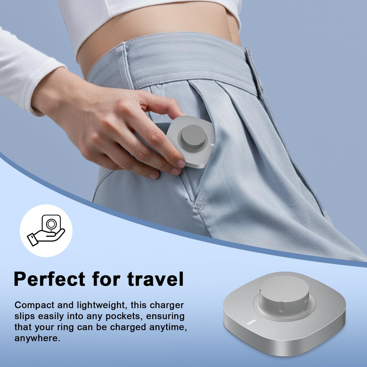 ZOOROO size comparison beside a coin showing compact scale for easy packing benefit